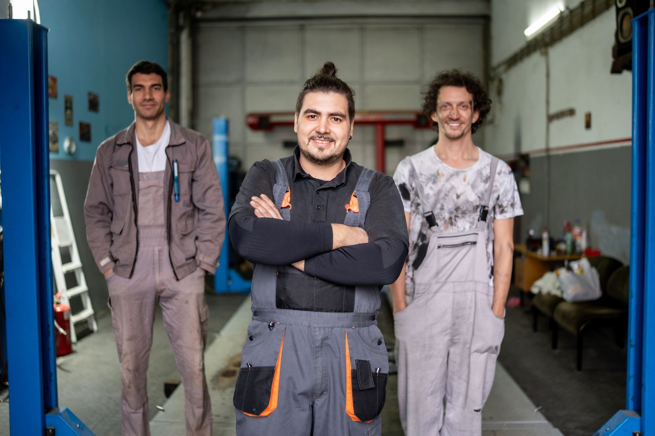 Auto repair team in a workshop